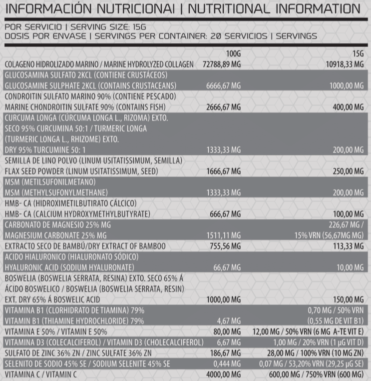 COLLAGEN CELL- INFORMACION NUTRICIONAL